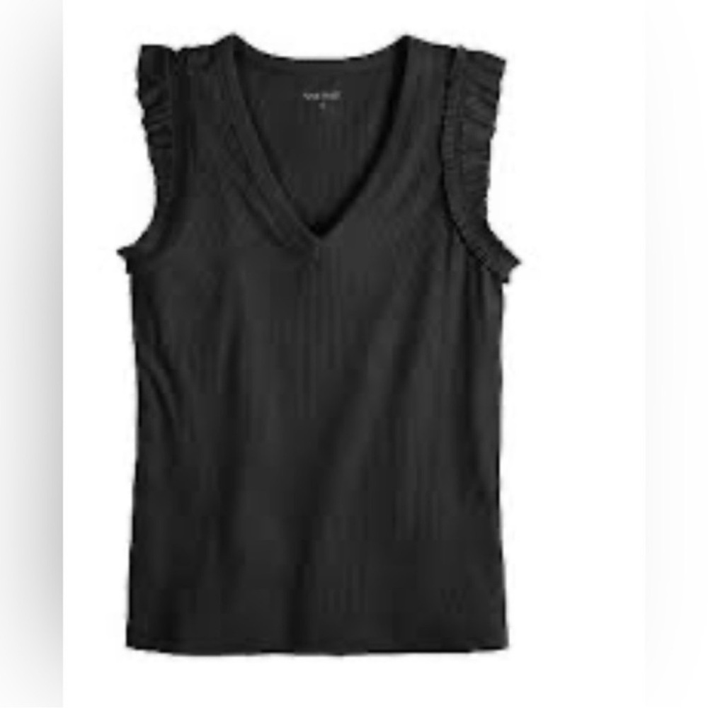Nine West Black V-Neck Ruffle Top - Picture 2 of 9